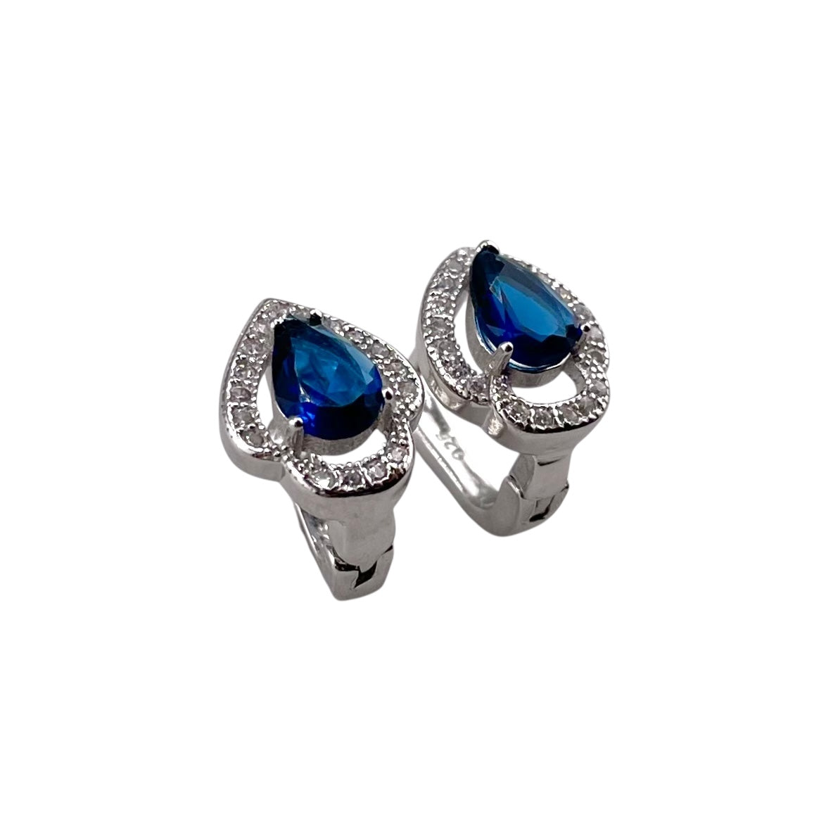 CZ Pear Clip Earrings Sterling Silver