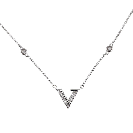 CZ V Chain Necklace Sterling Silver
