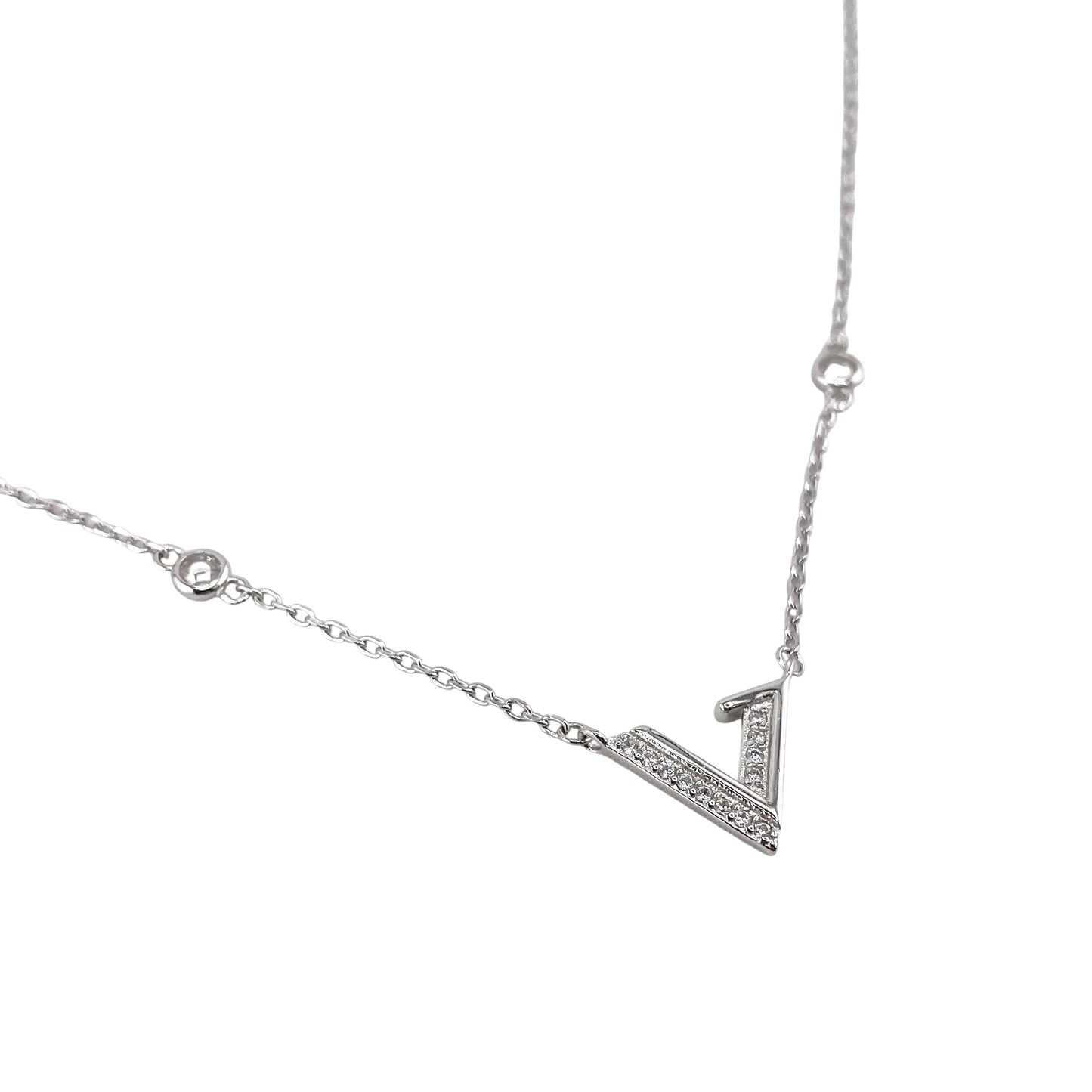 CZ V Chain Necklace Sterling Silver