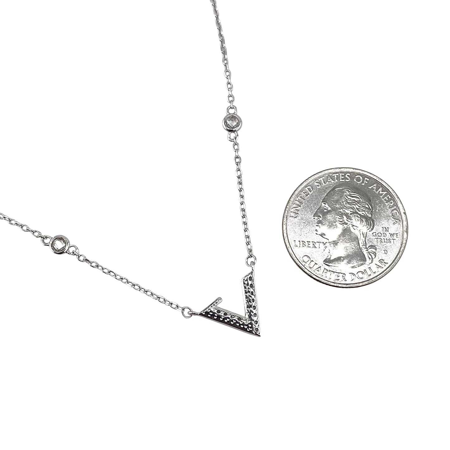 CZ V Chain Necklace Sterling Silver