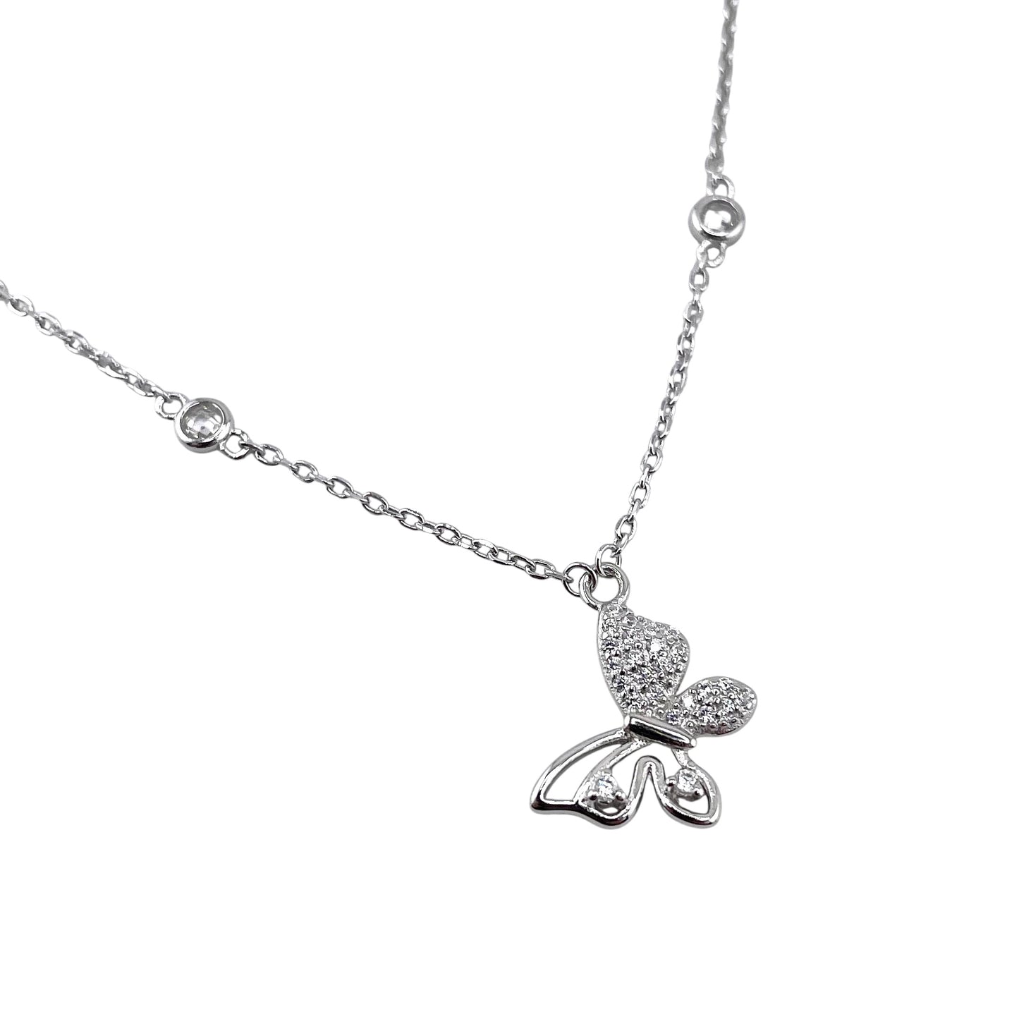 CZ Butterfly Chain Necklace Sterling Silver