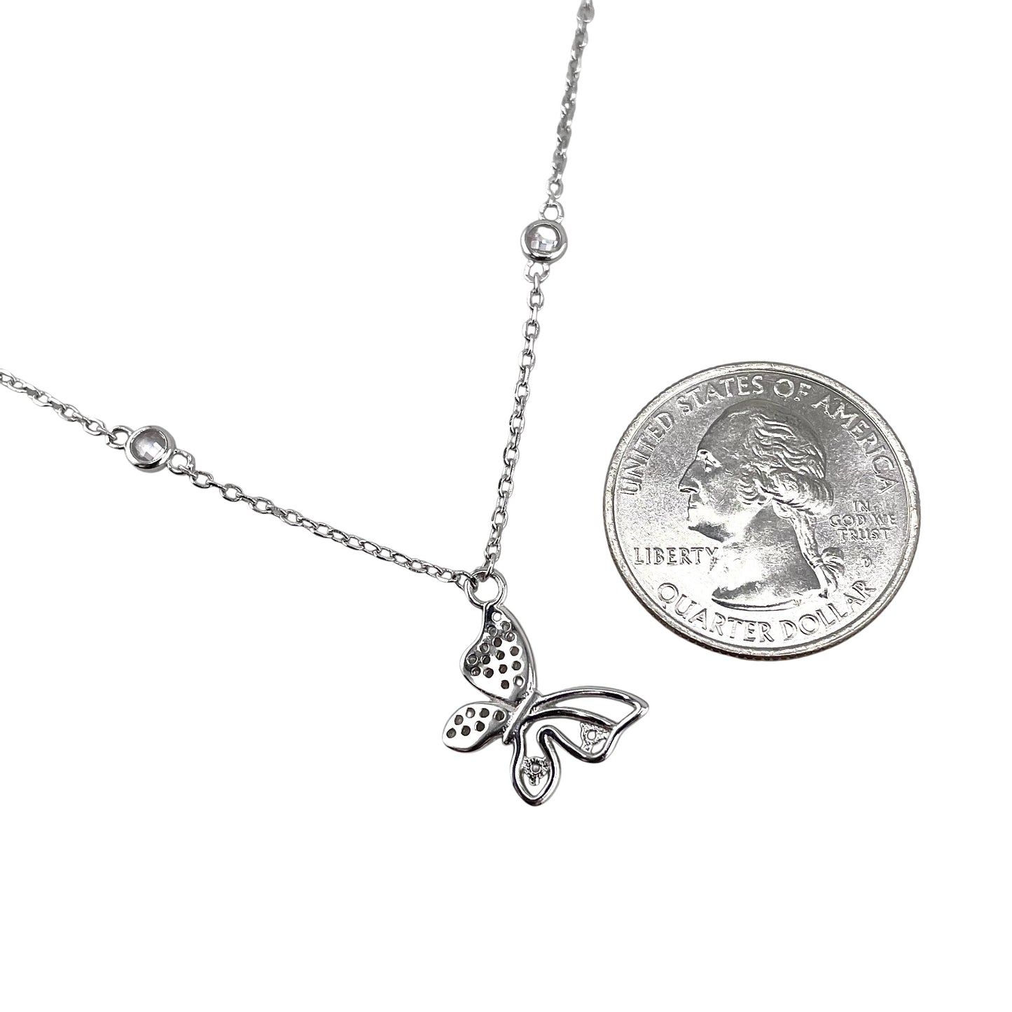 CZ Butterfly Chain Necklace Sterling Silver