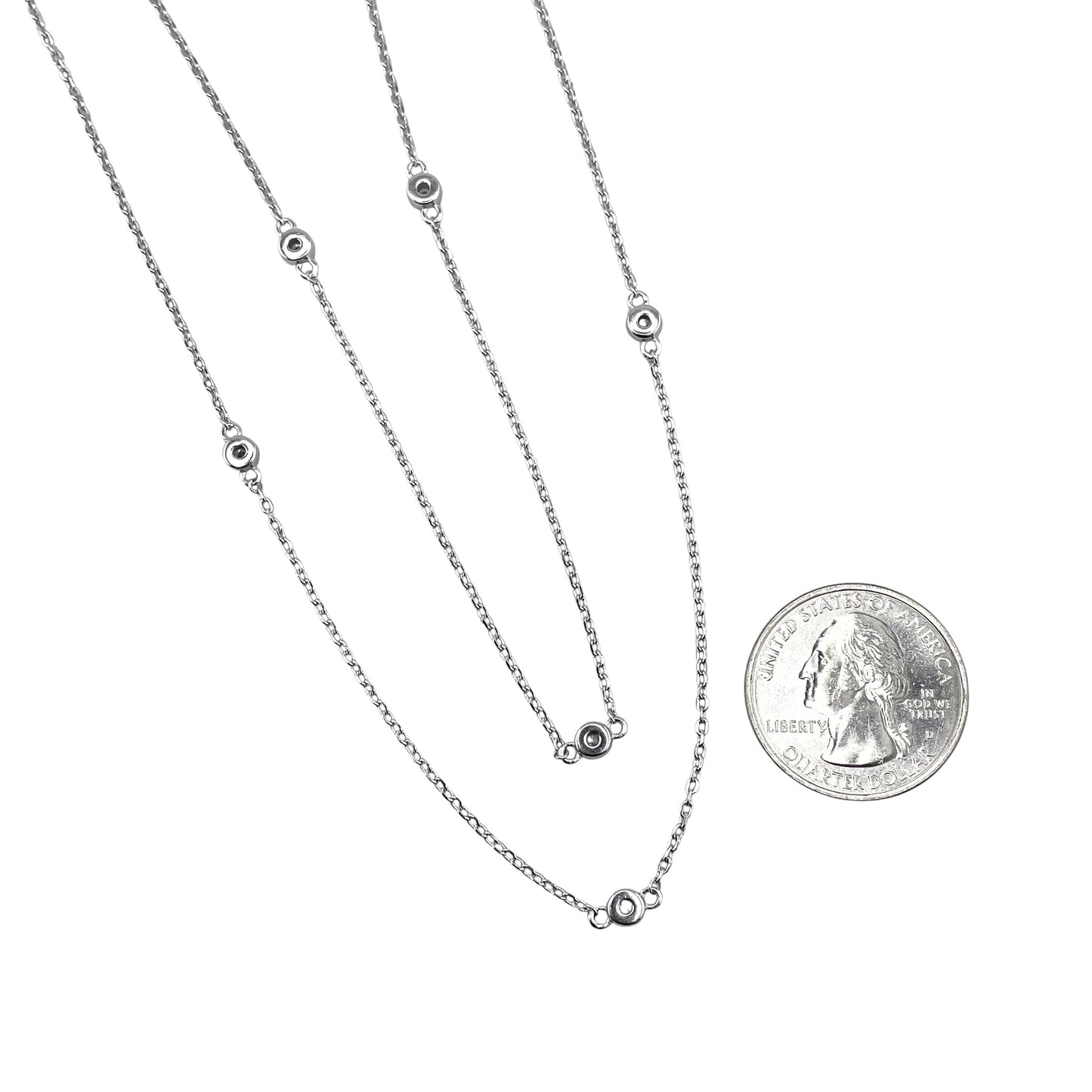 CZ 2 Chain Layer Necklace Sterling Silver