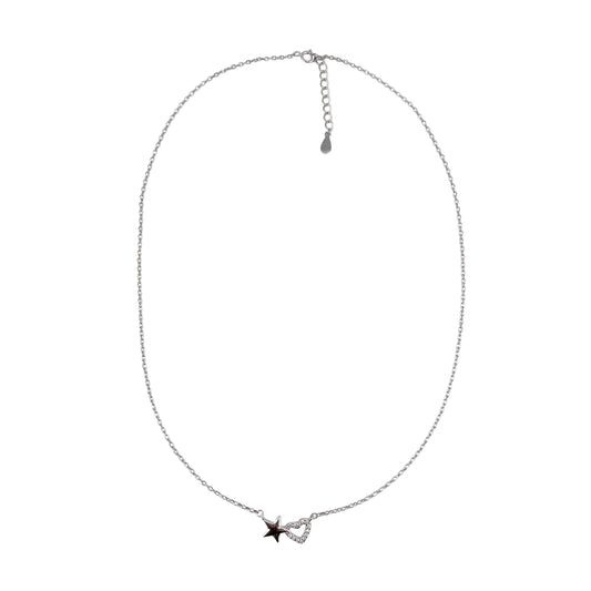 CZ Heart Star Chain Necklace Sterling Silver