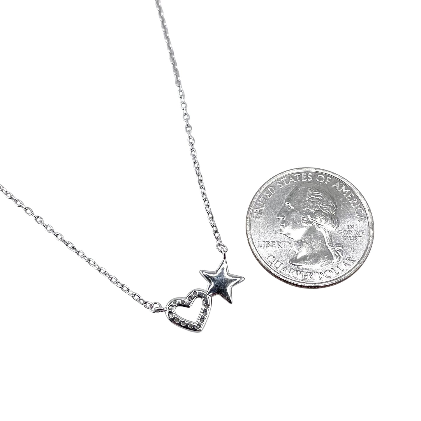 CZ Heart Star Chain Necklace Sterling Silver