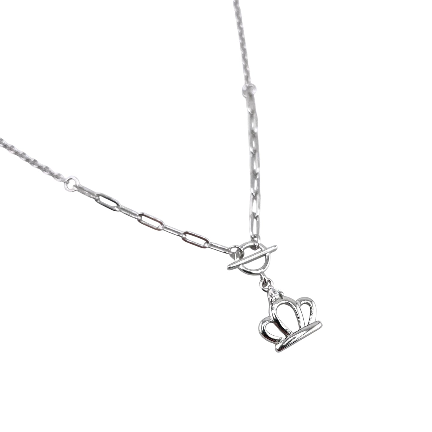 CZ Crown Chain Necklace Sterling Silver