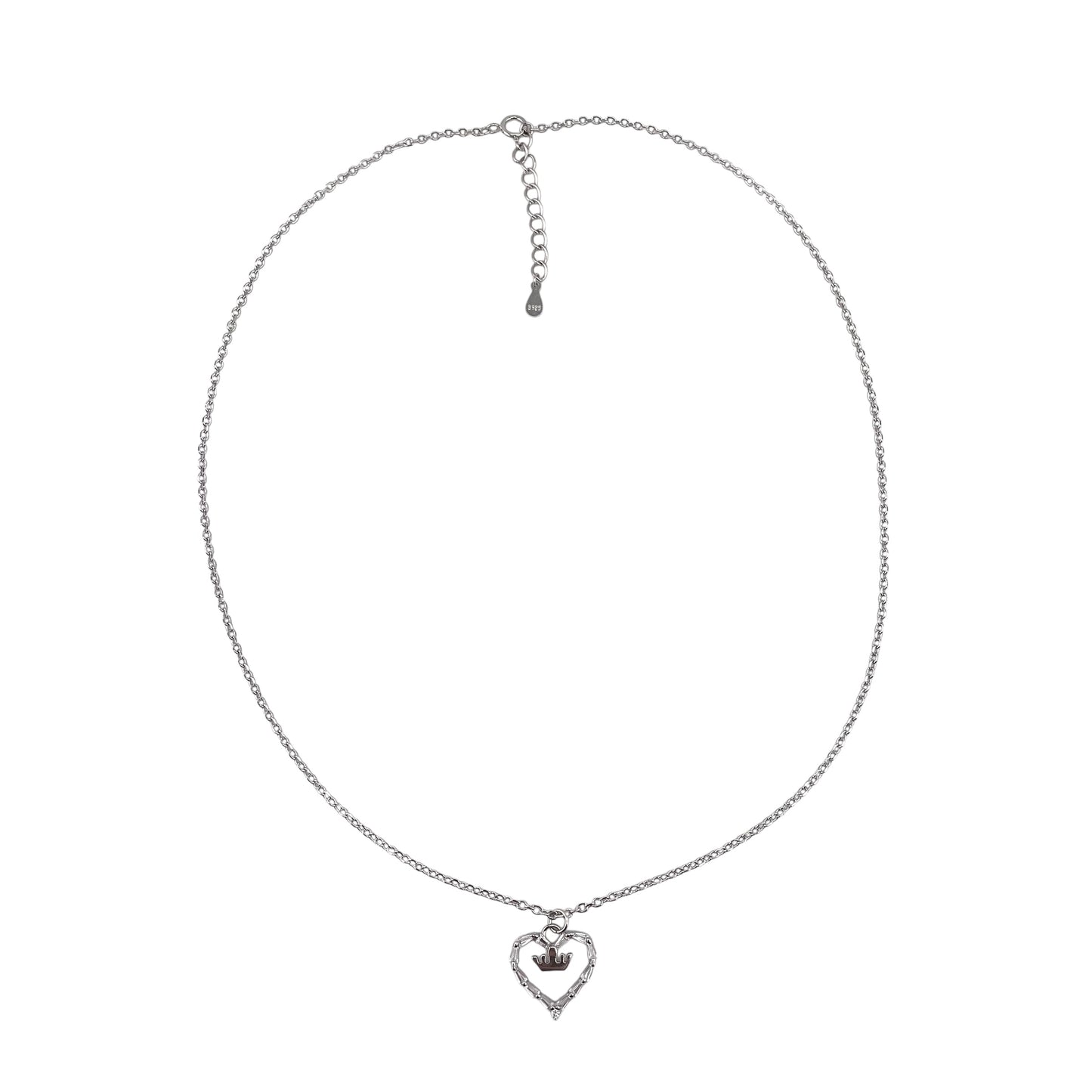 CZ Heart & Crown Chain Necklace Sterling Silver