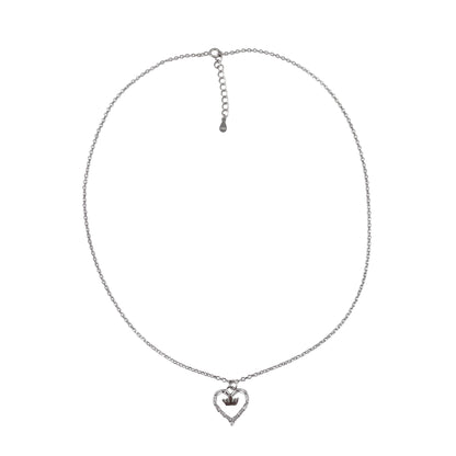 CZ Heart & Crown Chain Necklace Sterling Silver