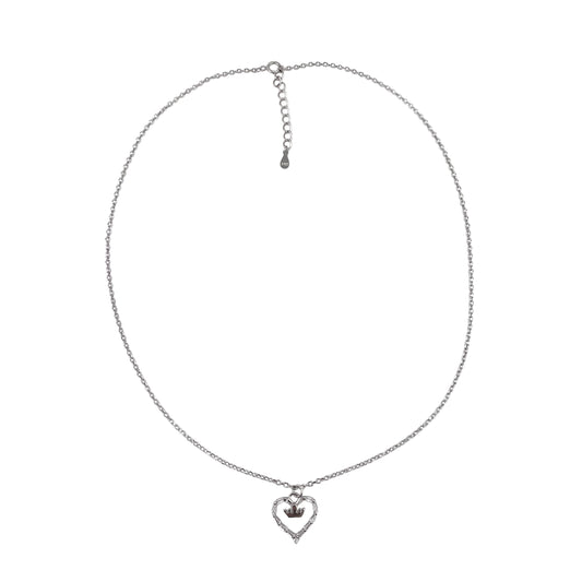 CZ Heart & Crown Chain Necklace Sterling Silver