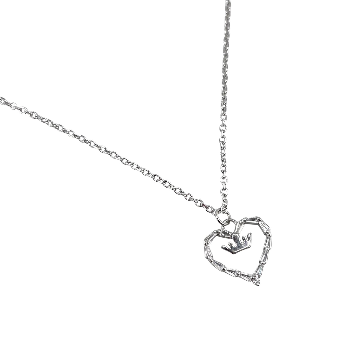 CZ Heart & Crown Chain Necklace Sterling Silver
