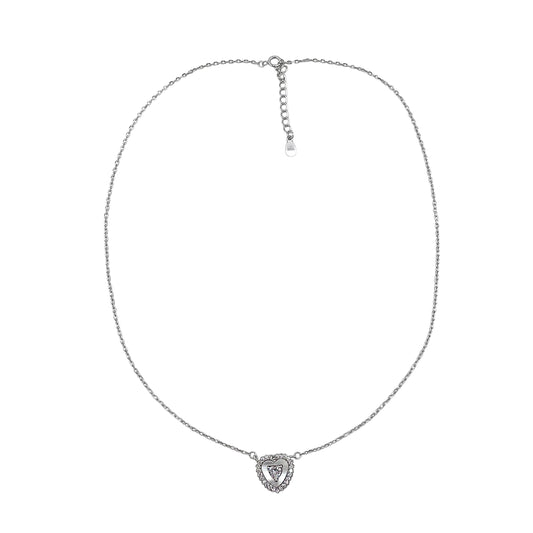 CZ Mother of Pearl Heart Chain Necklace Sterling Silver