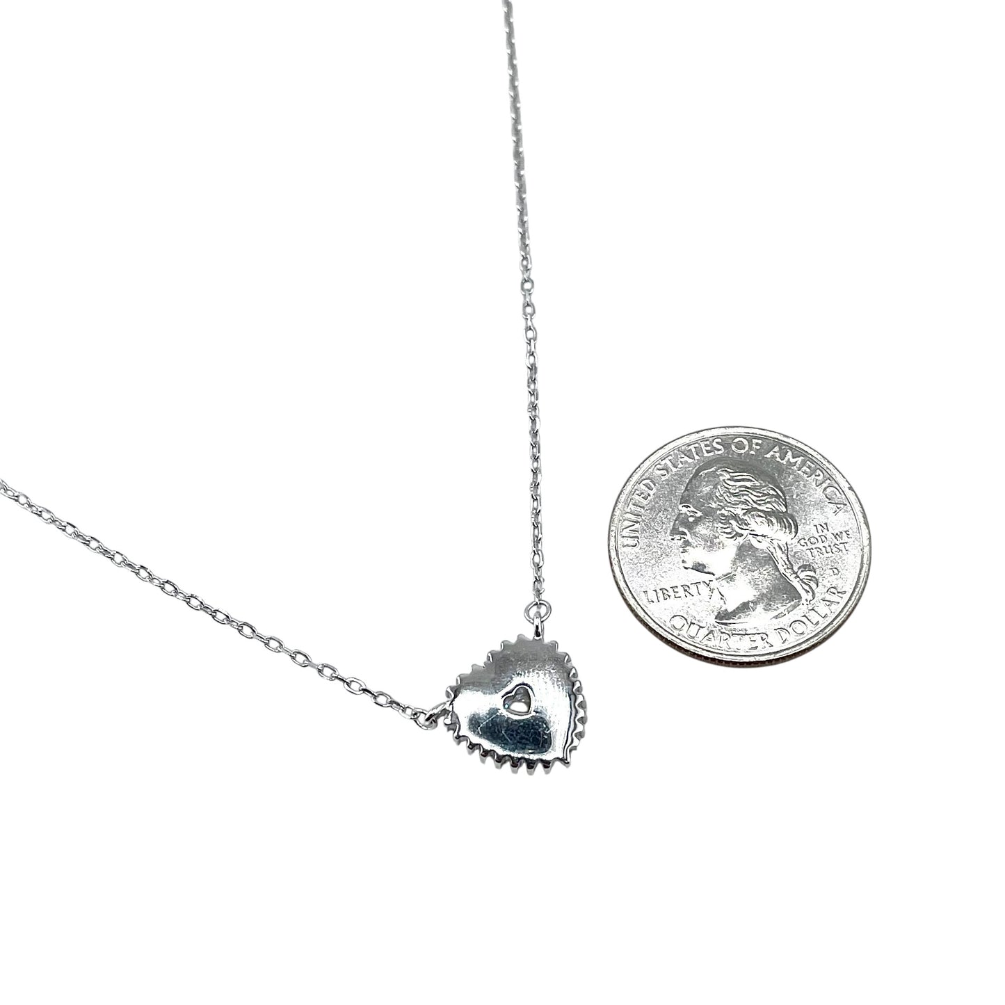 CZ Mother of Pearl Heart Chain Necklace Sterling Silver