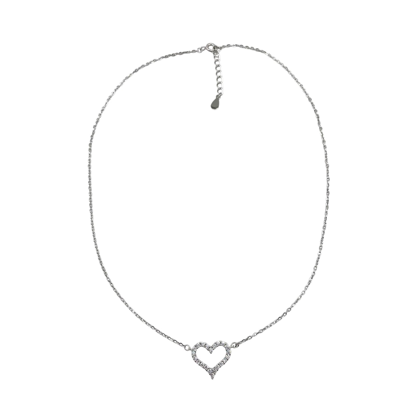 CZ Heart Chain Necklace Sterling Silver