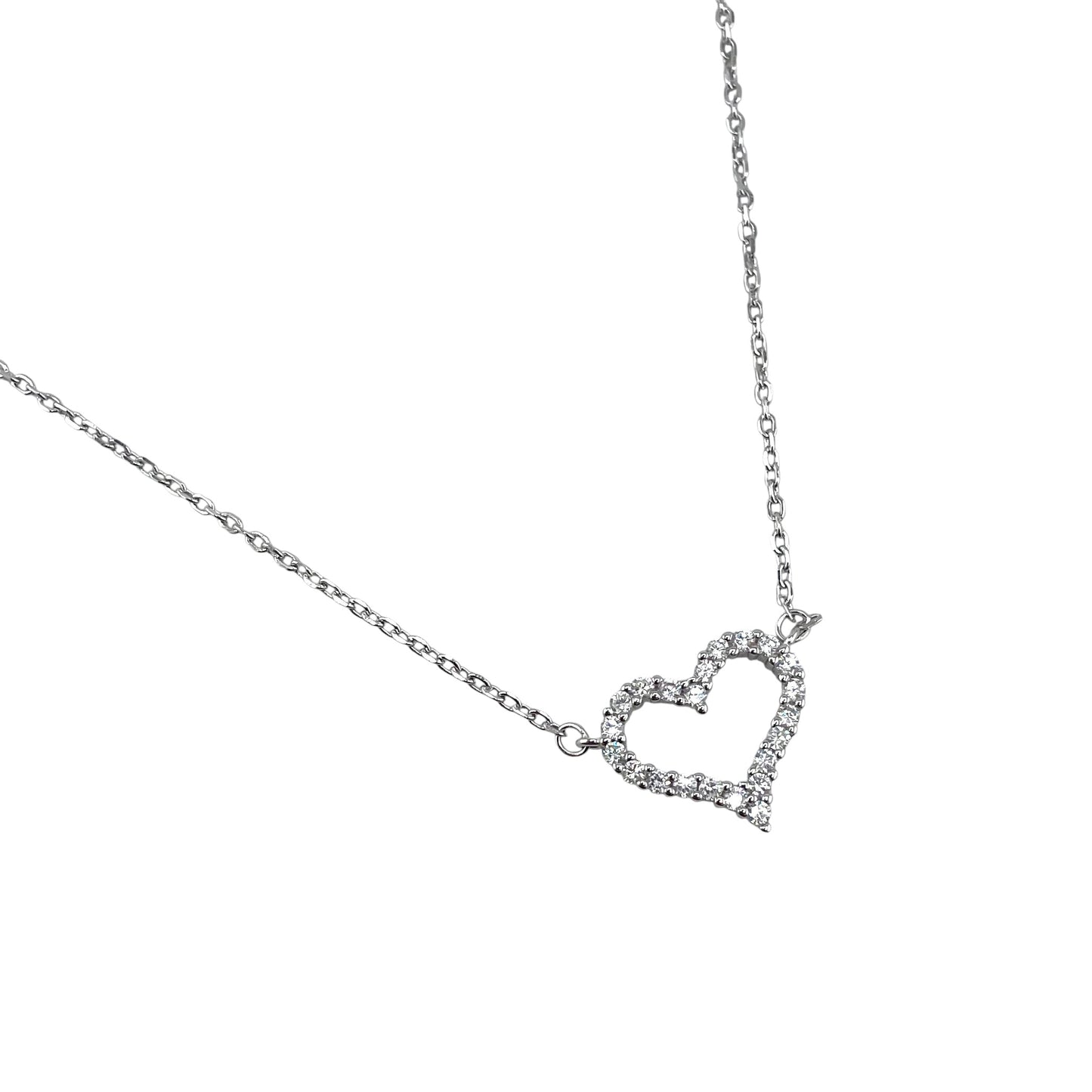CZ Heart Chain Necklace Sterling Silver