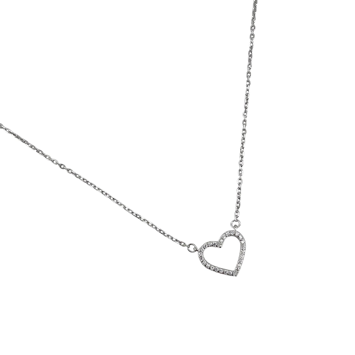 CZ Heart Chain Necklace Sterling Silver