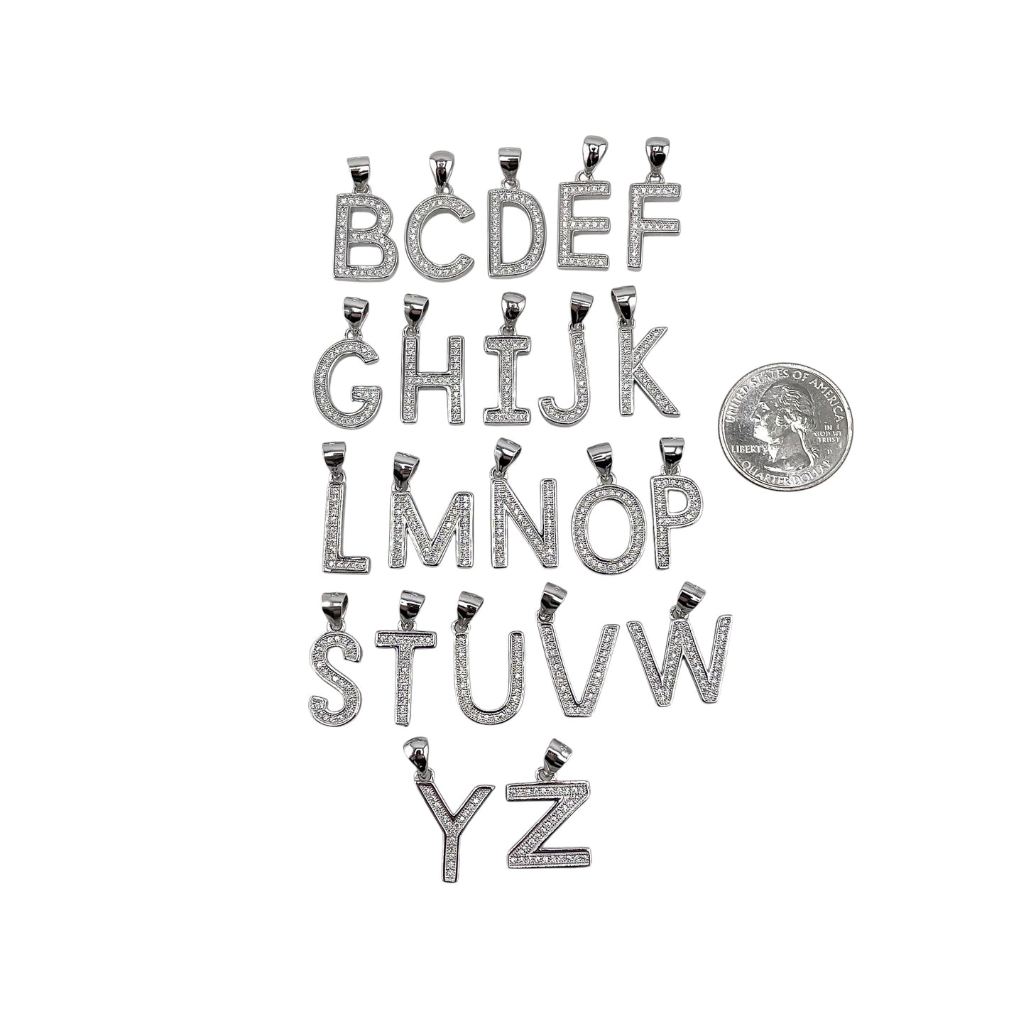CZ Initial Alphabet Pendant Sterling Silver