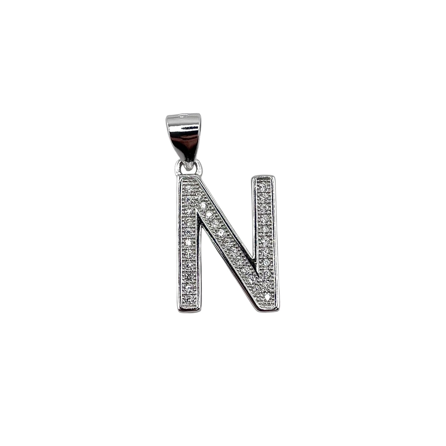 CZ Initial Alphabet Pendant Sterling Silver