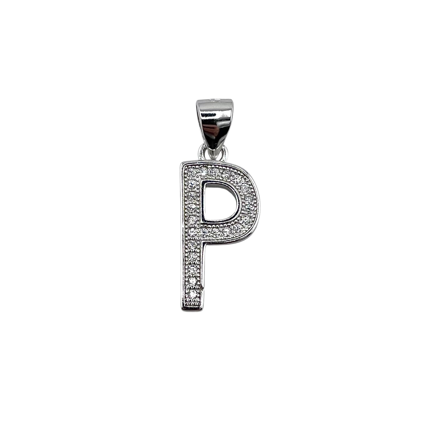 CZ Initial Alphabet Pendant Sterling Silver