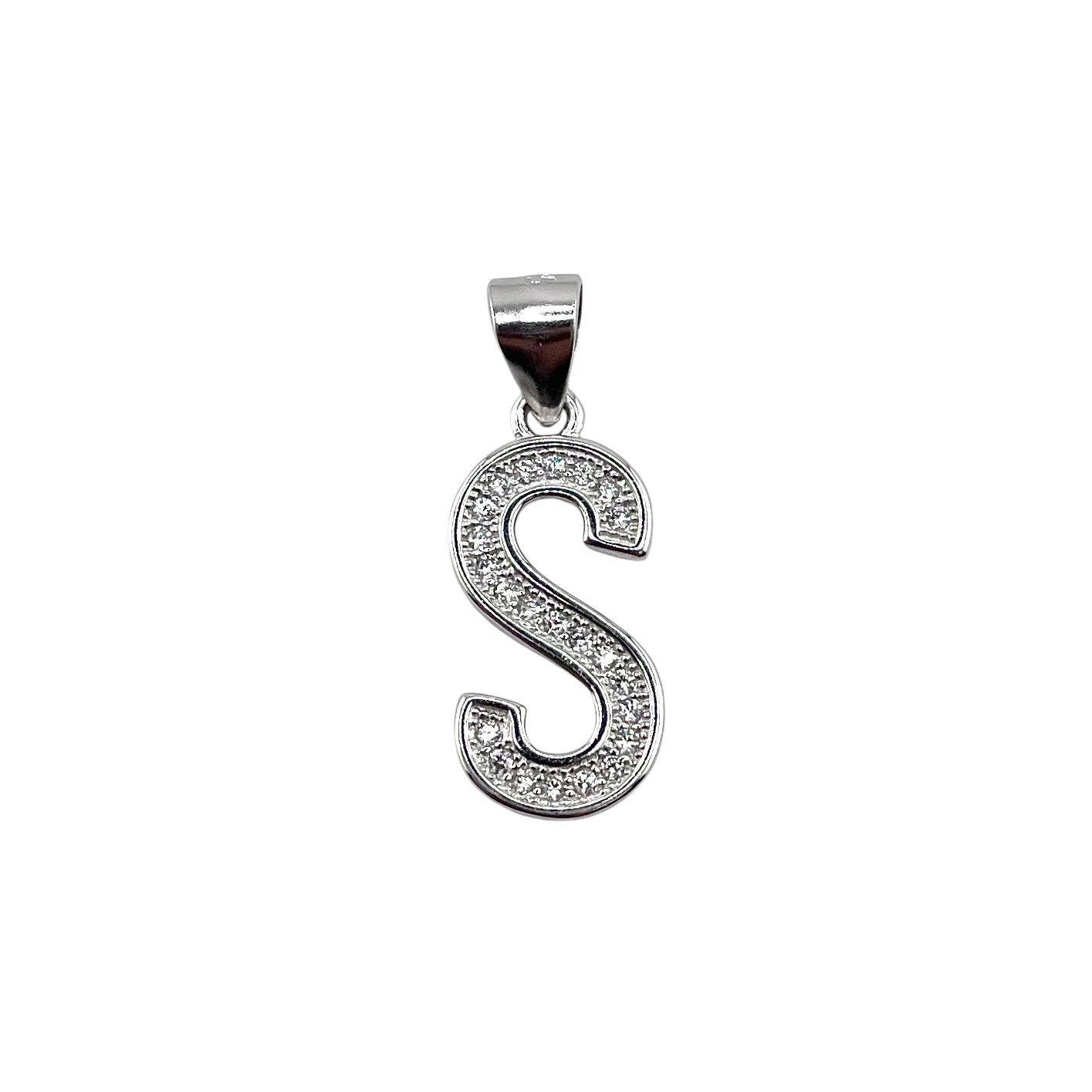 CZ Initial Alphabet Pendant Sterling Silver