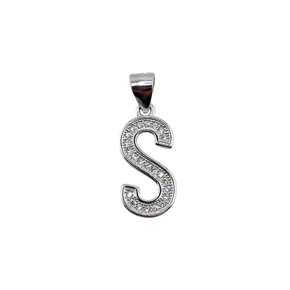 CZ Initial Alphabet Pendant Sterling Silver