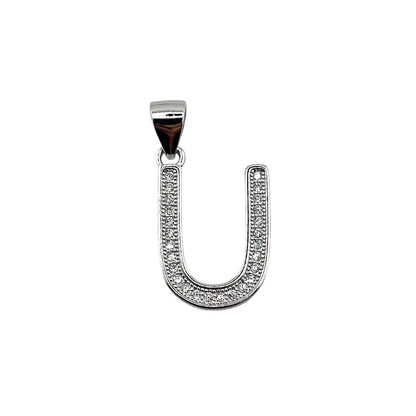 CZ Initial Alphabet Pendant Sterling Silver