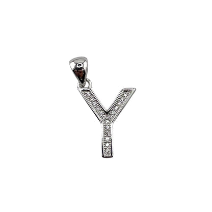 CZ Initial Alphabet Pendant Sterling Silver