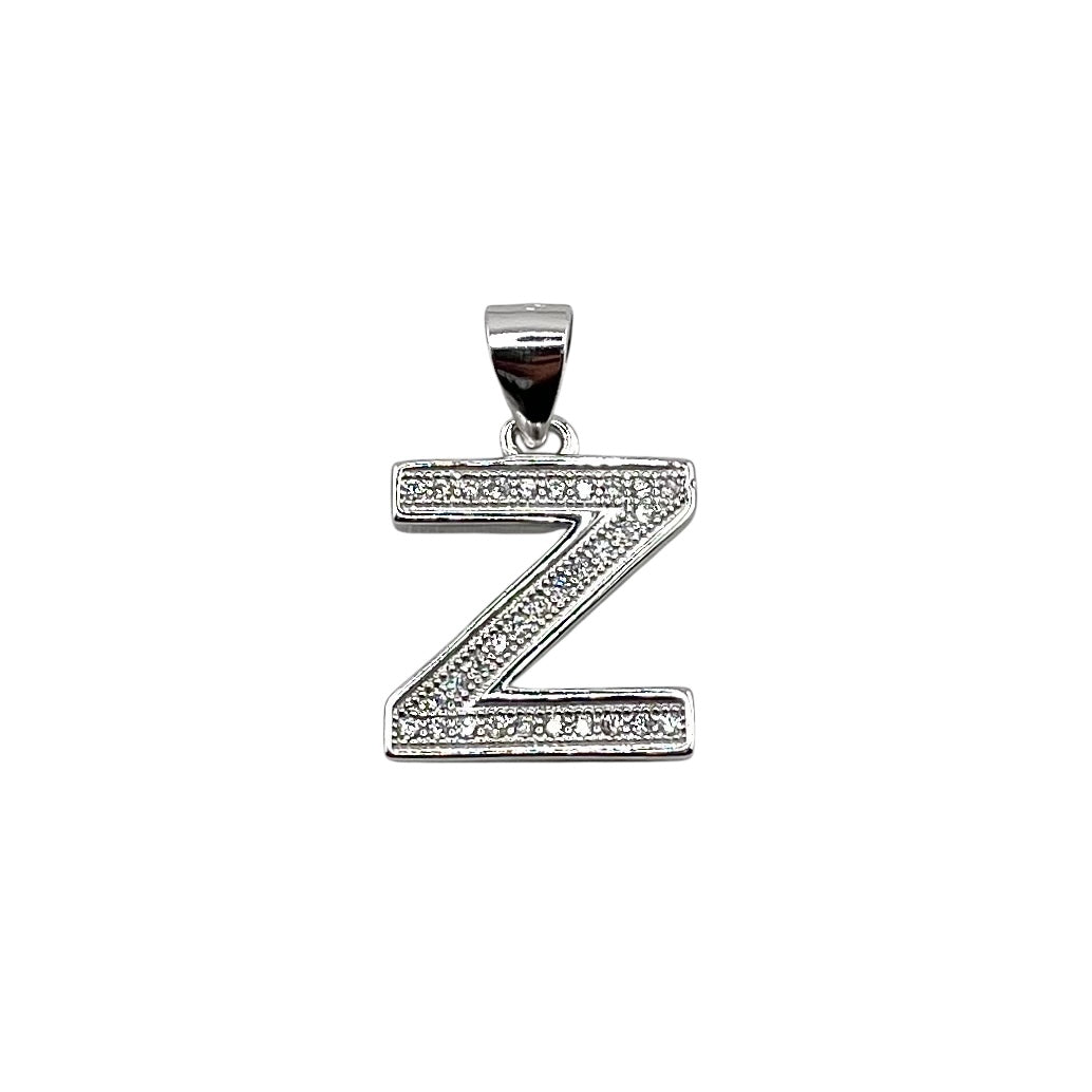 CZ Initial Alphabet Pendant Sterling Silver