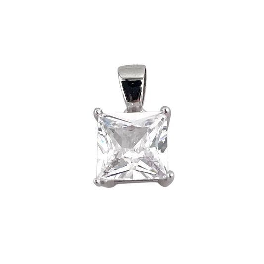 CZ Princess Cut Pendant Sterling Silver
