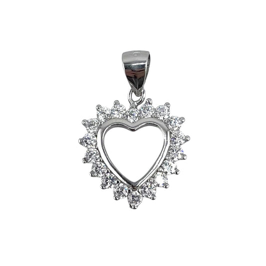 CZ Round Heart Pendant Sterling Silver