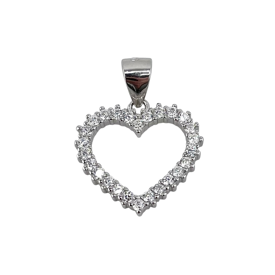 CZ Round Heart Pendant Sterling Silver