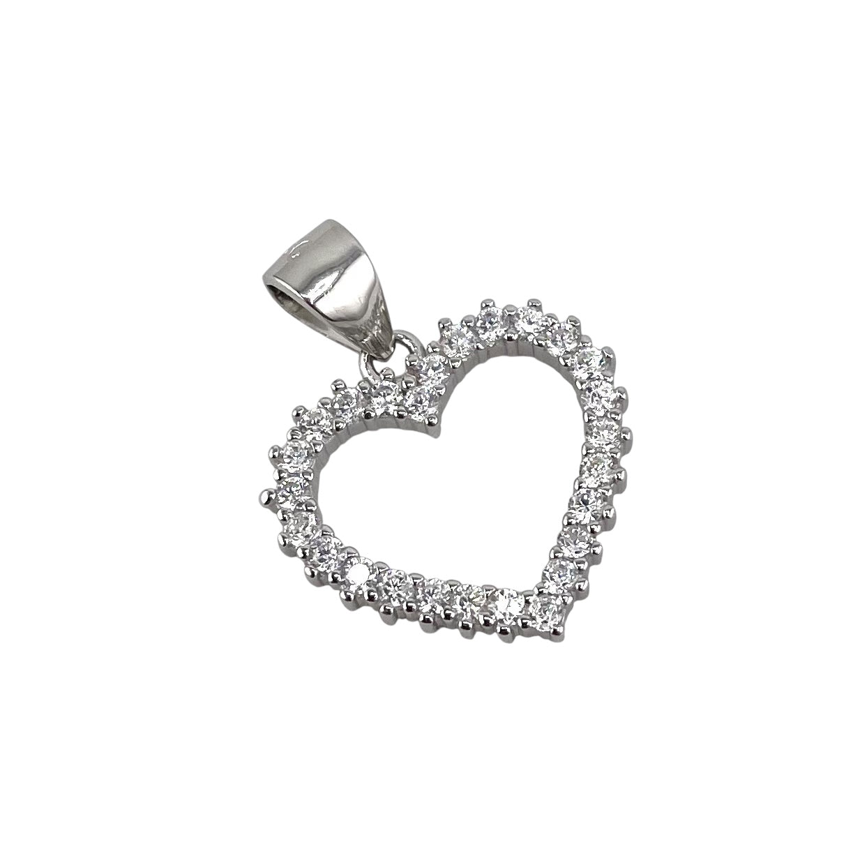 CZ Round Heart Pendant Sterling Silver
