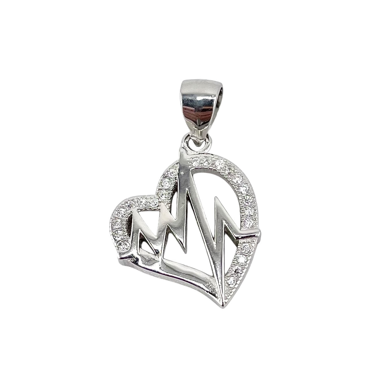 CZ Round Heart Beat Pendant Sterling Silver