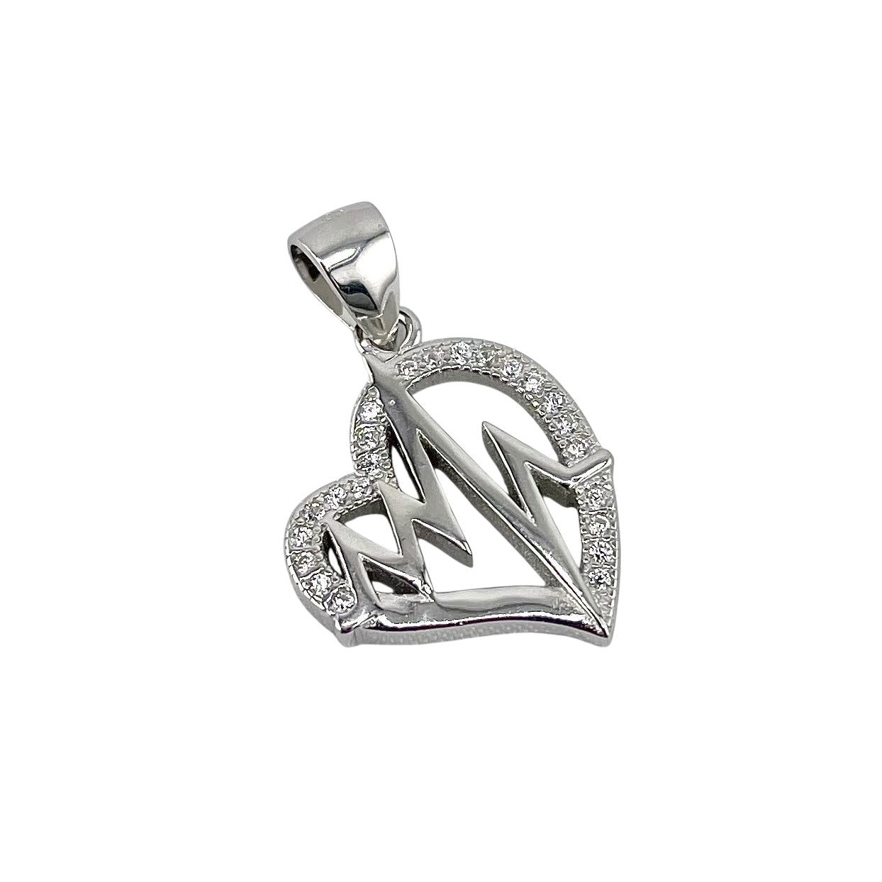 CZ Round Heart Beat Pendant Sterling Silver