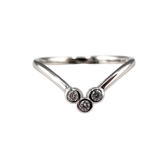 CZ Round Stone Chevron Ring Sterling Silver