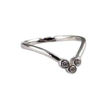 CZ Round Stone Chevron Ring Sterling Silver