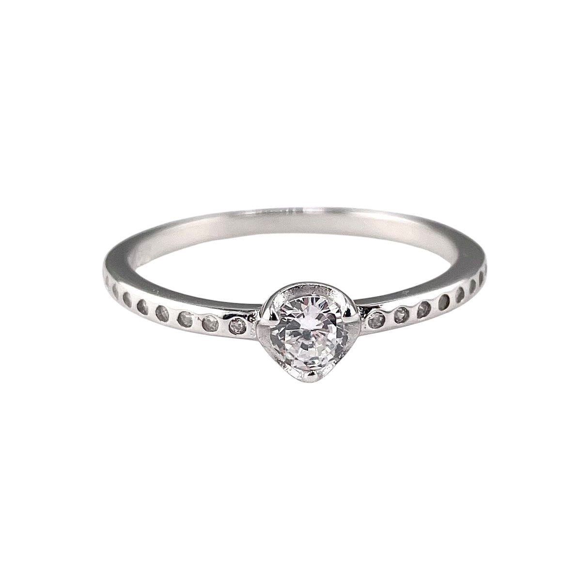 CZ Round Stone Ring Sterling Silver