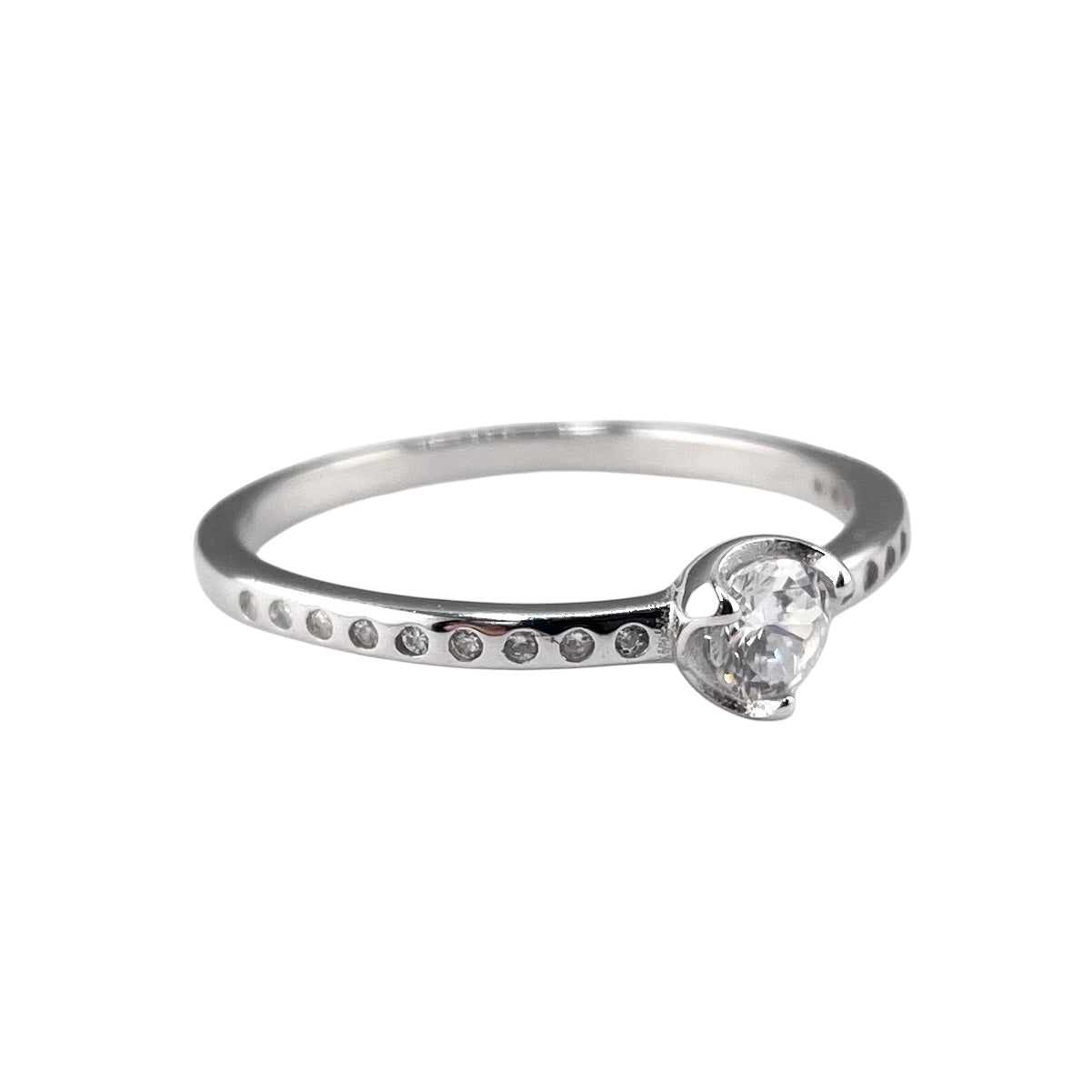 CZ Round Stone Ring Sterling Silver