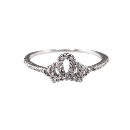 CZ Round Stone Crown Ring Sterling Silver