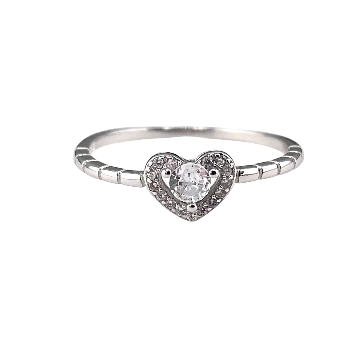 CZ Round Stone Heart Ring Sterling Silver