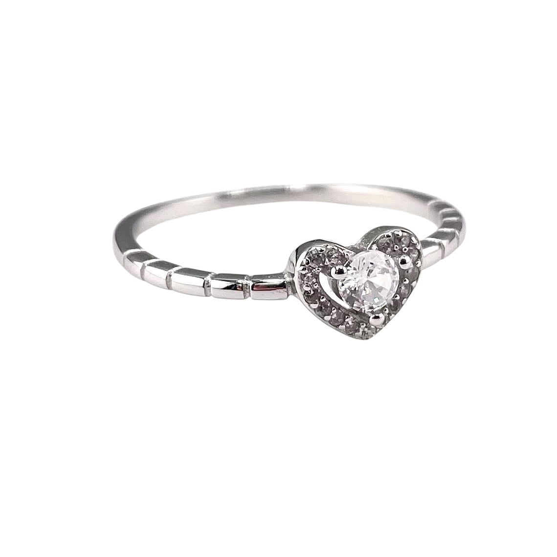 CZ Round Stone Heart Ring Sterling Silver