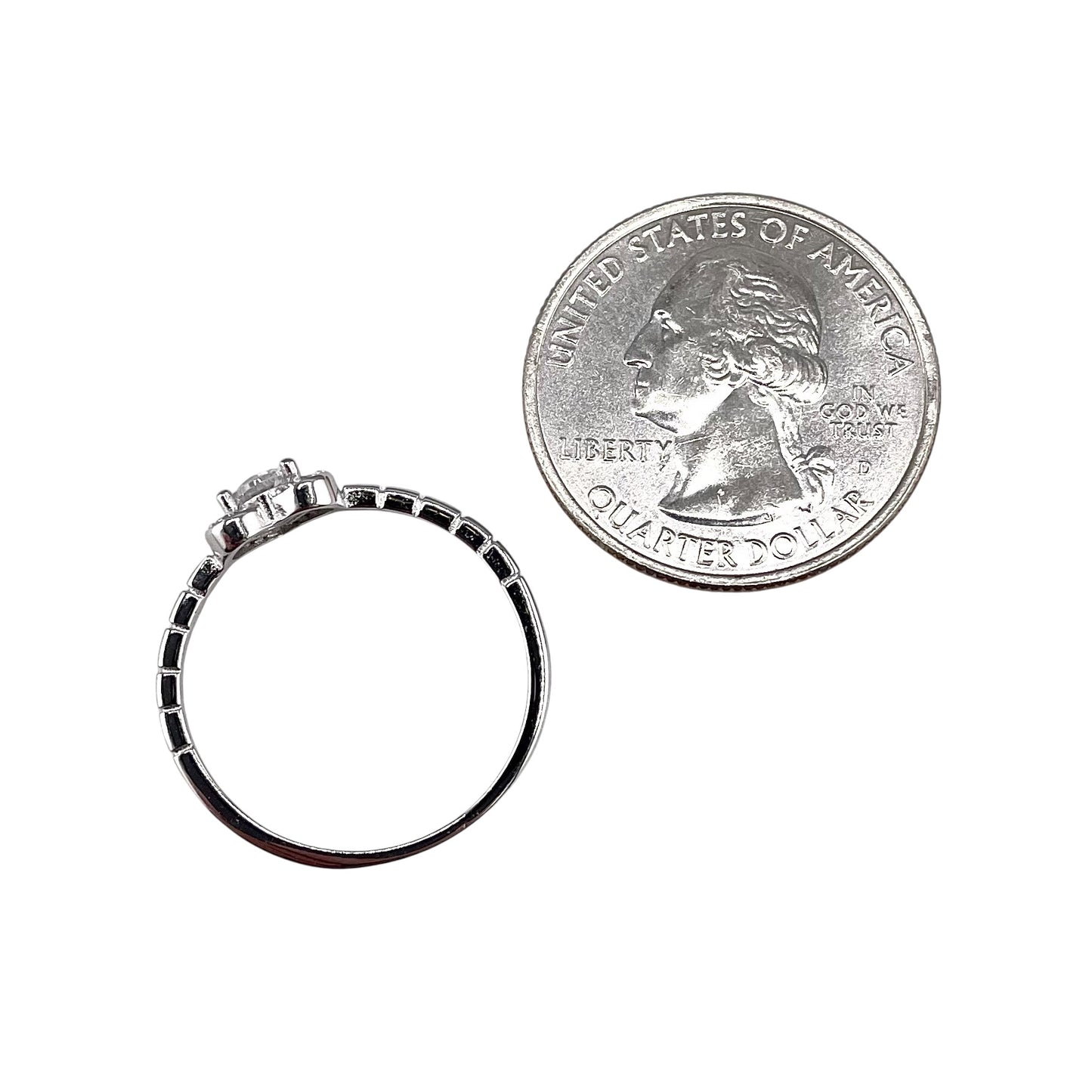 CZ Round Stone Heart Ring Sterling Silver