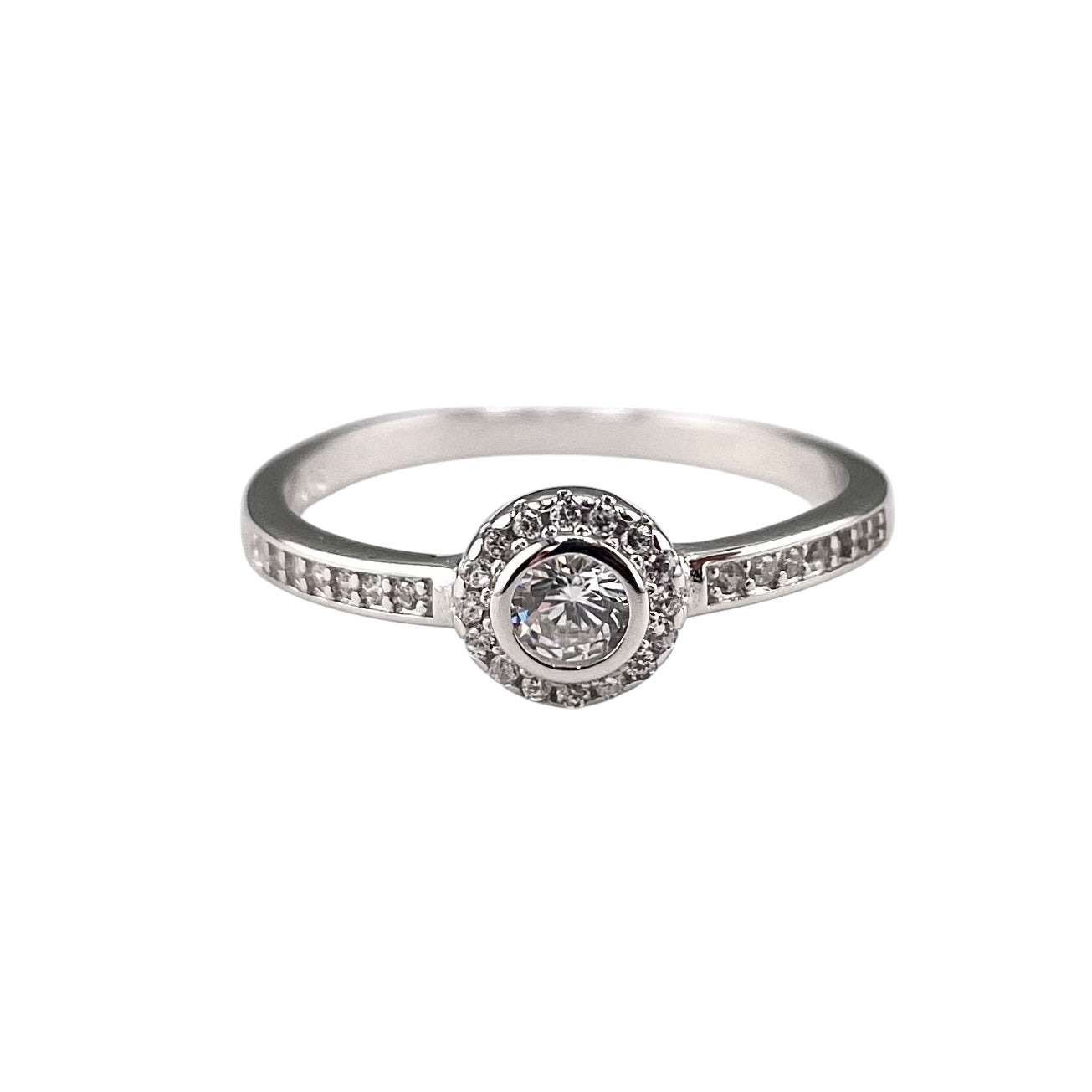 CZ Round Stone Ring Sterling Silver