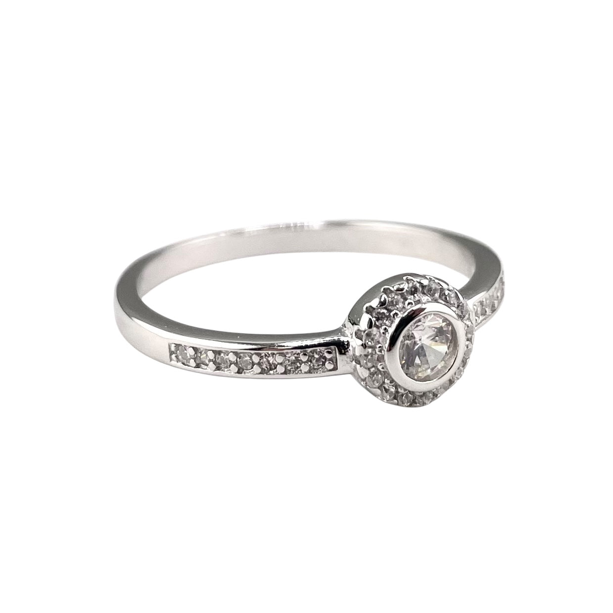 CZ Round Stone Ring Sterling Silver