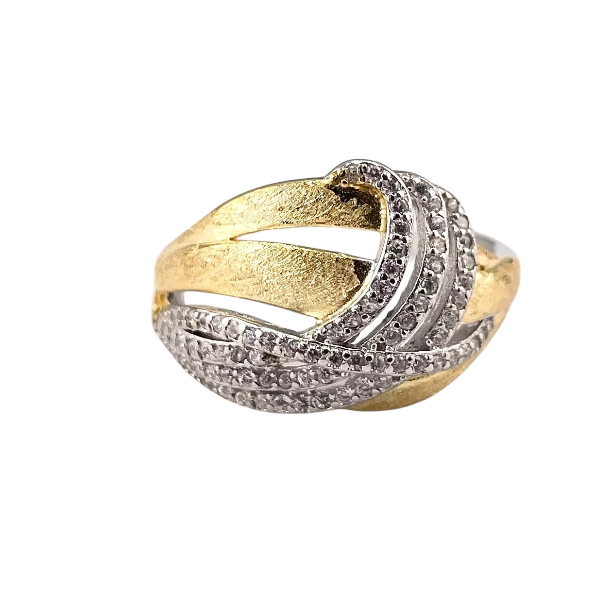 Two Tone CZ Row Ring Sterling Silver & Gold Plate