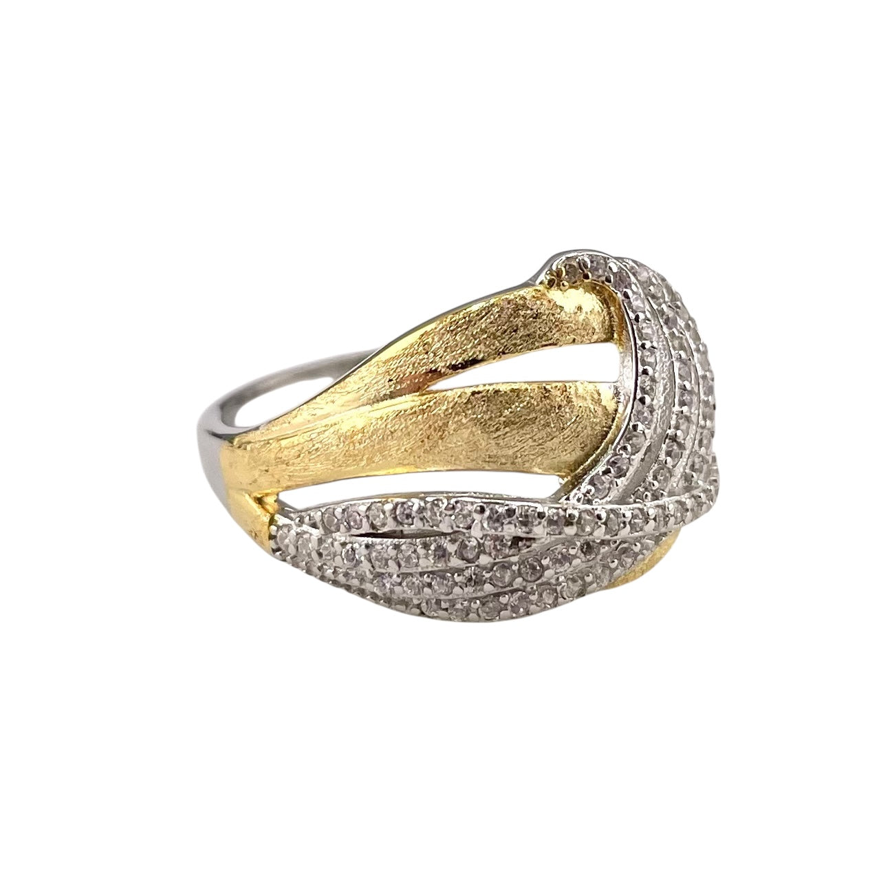 Two Tone CZ Row Ring Sterling Silver & Gold Plate