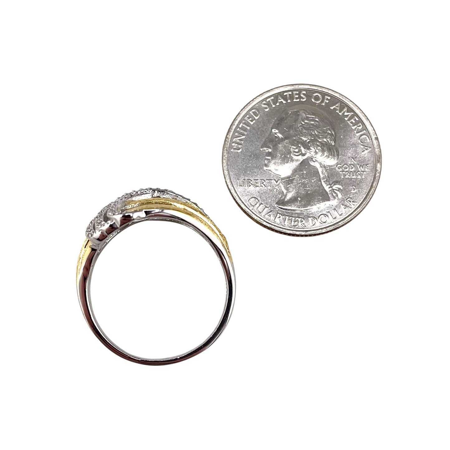 Two Tone CZ Row Ring Sterling Silver & Gold Plate