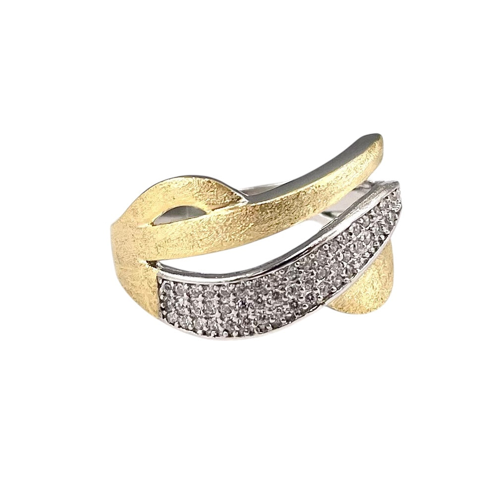 Two Tone CZ Curve Ring Sterling Silver & Gold Plate