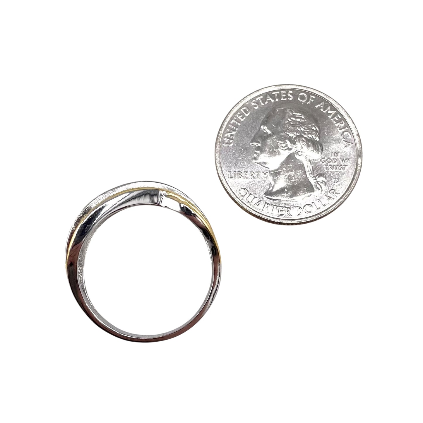 Two Tone CZ Curve Ring Sterling Silver & Gold Plate