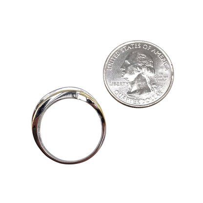 Two Tone CZ Curve Ring Sterling Silver & Gold Plate