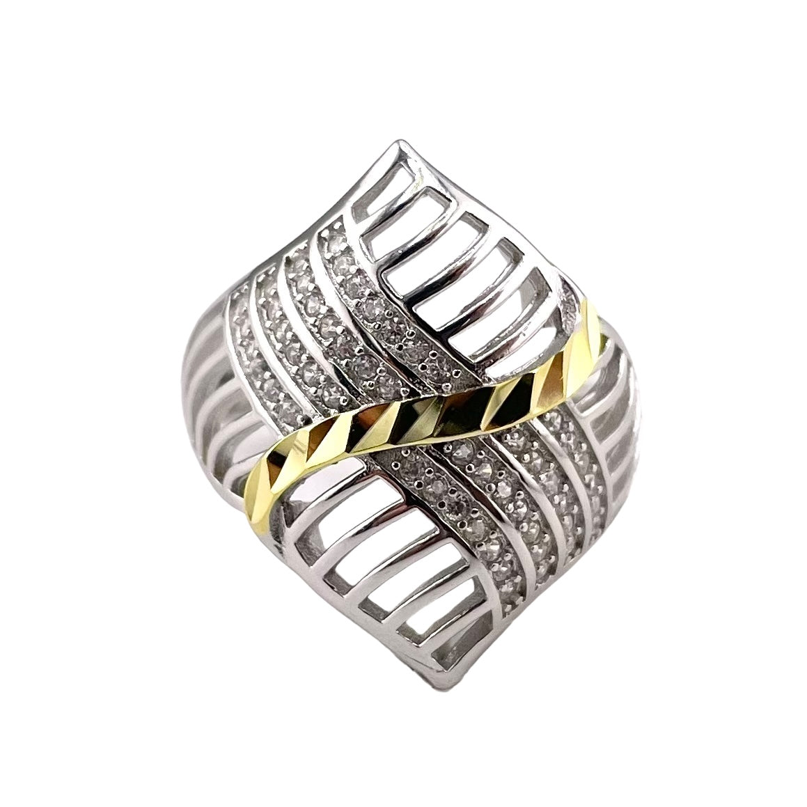 Two Tone CZ Ring Sterling Silver & Gold Plate